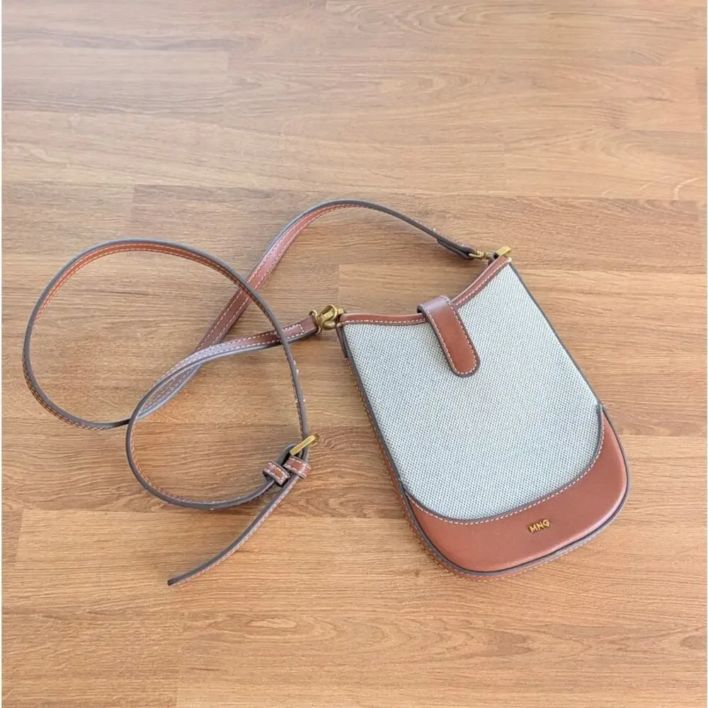 Mango MNG Canvas Phone Case with a Long Strap Shoulder Small Bag Medium Brown - Picture 2 of 7